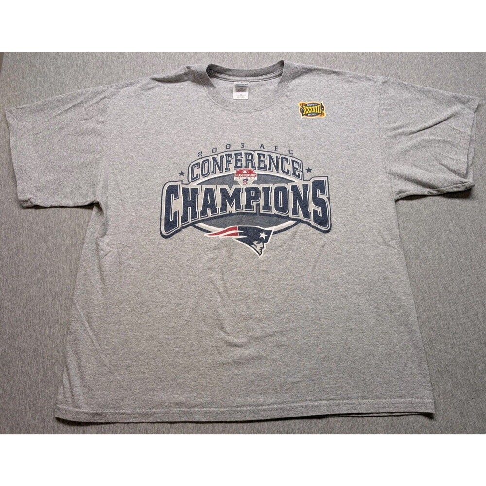 Vintage 2003 New England Patriots AFC Conference Champion T Shirt Adult XXL Gray